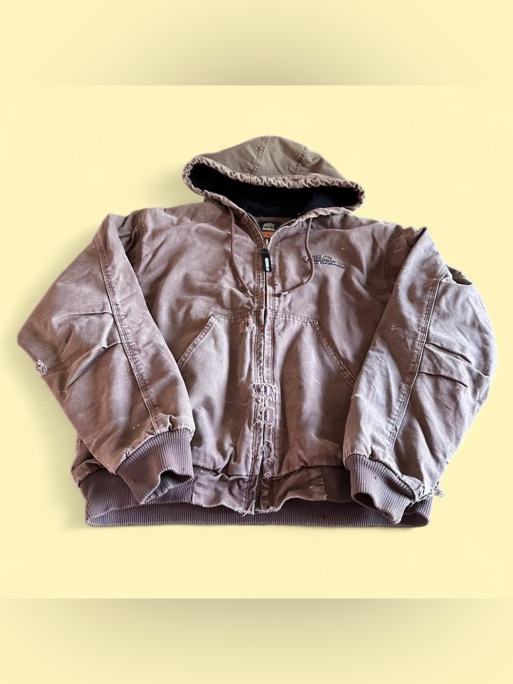 Vintage Berne Workwear Distressed Hooded Jacket Brown Men’s L Canvas